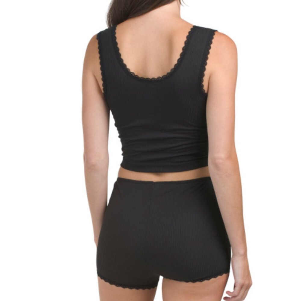 NWT ESSENTIALS Rene Rofe Ribbed Hi-Rise Shortie Sleep Set -Black Size S - Picture 2 of 9